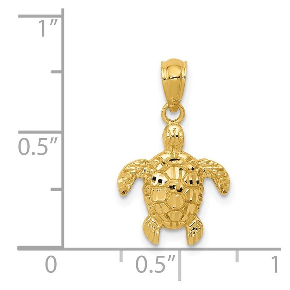 14k Yellow Gold Mini Textured Diamond-cut Turtle Necklace Charm Pendant - Picture 3 of 3